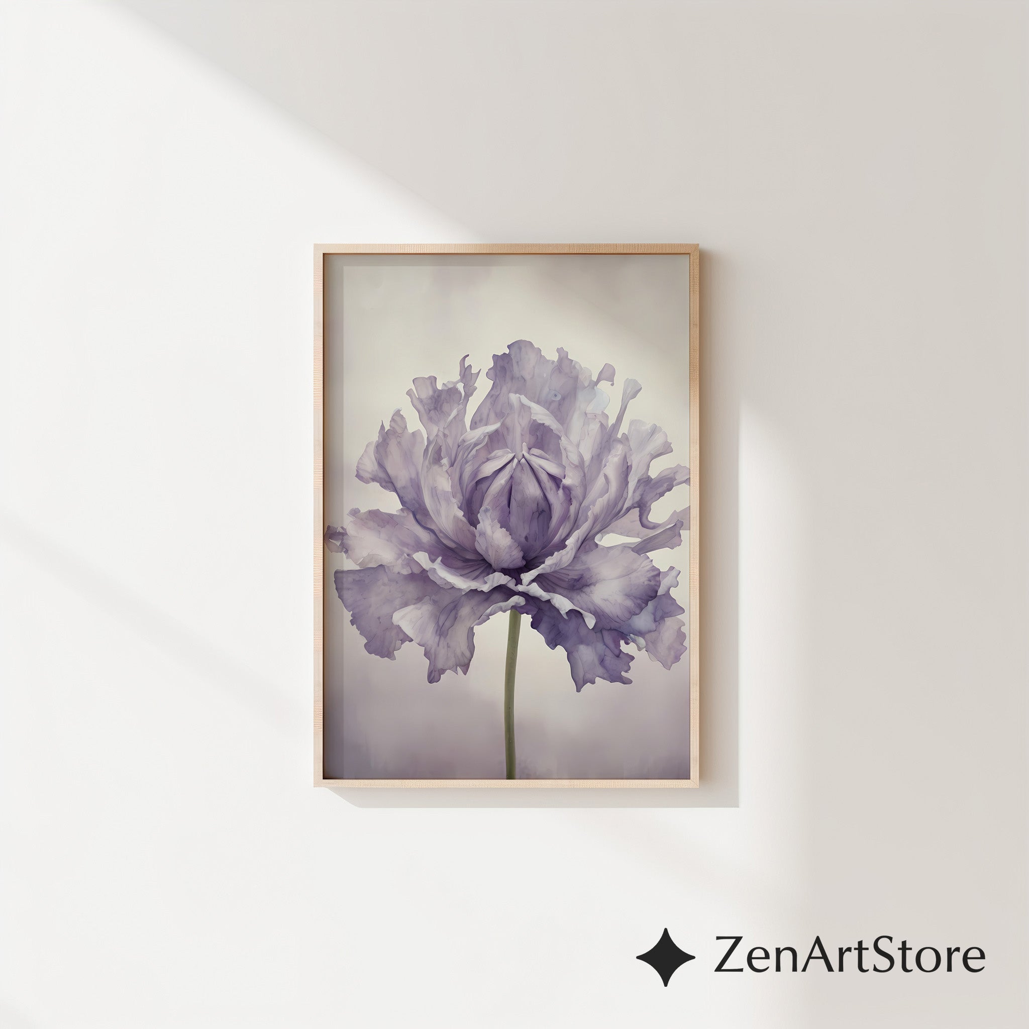 Lavender Peony Botanical Wall Art Print - Minimal Floral Fine Art for Scandinavian Japandi Wabi Sabi Home Decor