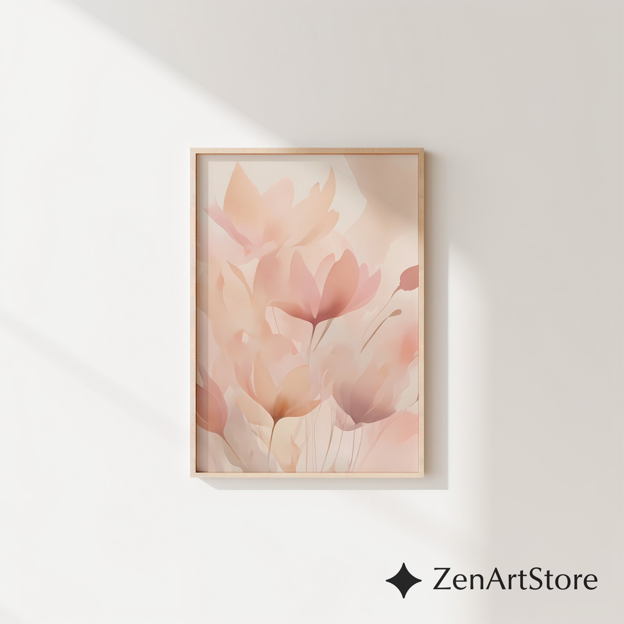 Blush Botanical Wall Art - Soft Pink Floral Abstract Print for Living Room Bedroom Nursery - Minimal Japandi Neutral Home Decor