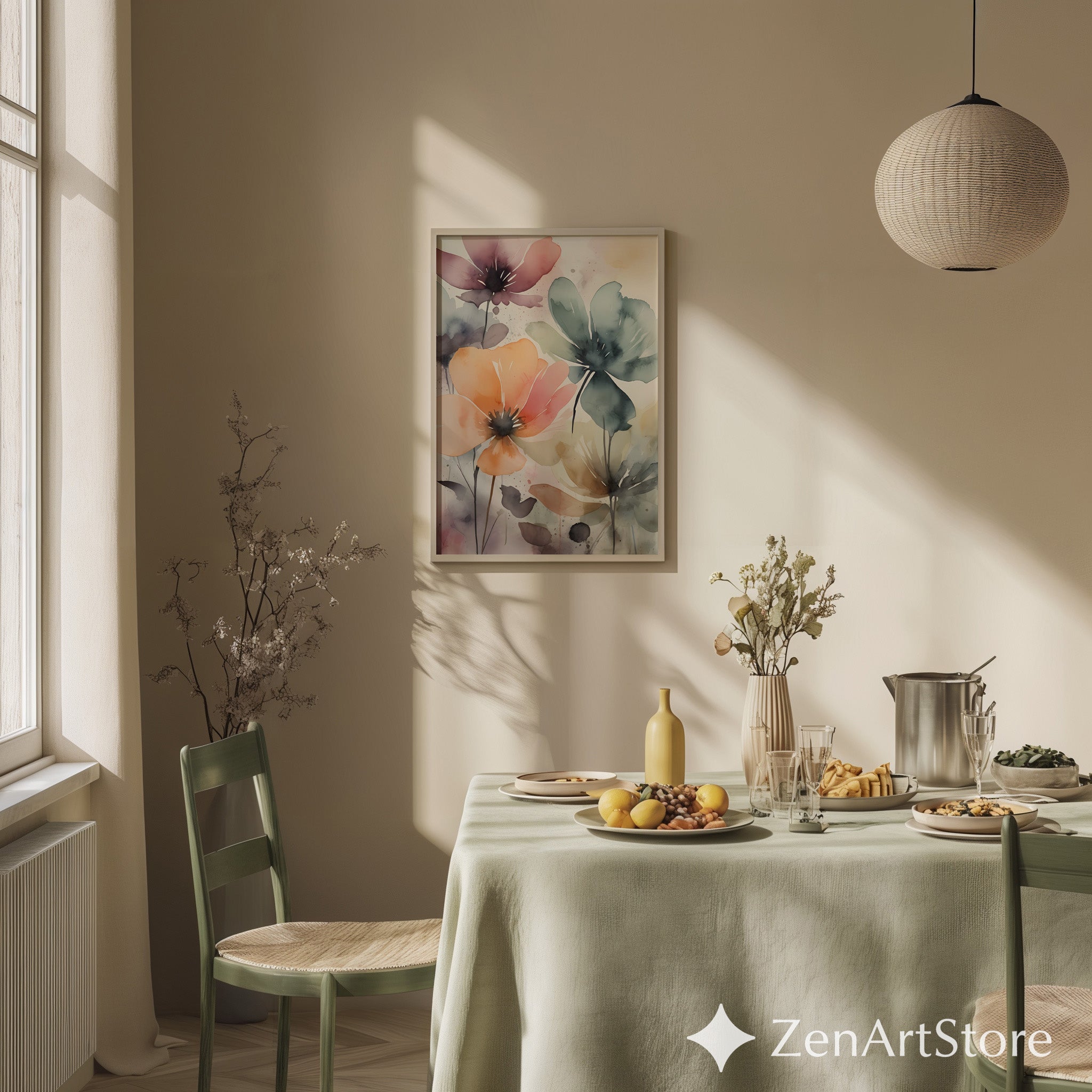 Soft Pastel Watercolor Floral Print - Abstract Botanical Wall Art for Living Room, Bedroom, Nursery - Zen Japandi Neutral Decor