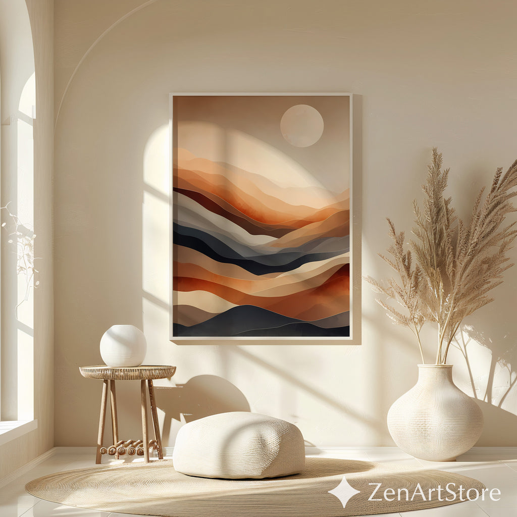 Warm Abstract Desert Landscape Wall Art - Minimal Terracotta & Neutral Layers, Modern Japandi Home Decor Print
