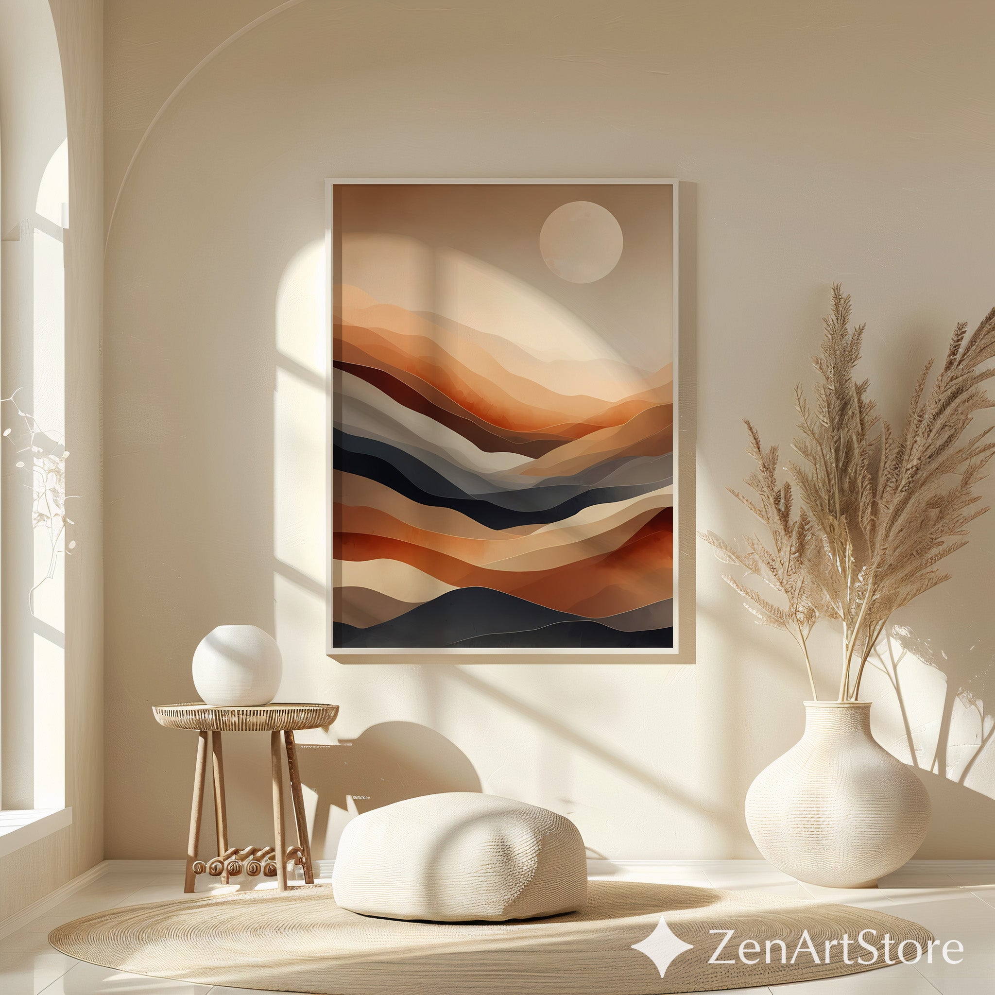 Warm Abstract Desert Landscape Wall Art - Minimal Terracotta & Neutral Layers, Modern Japandi Home Decor Print