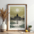 Zen Buddha Minimalist Wall Art - Meditative Landscape Print in Neutral Beige & Green for Japandi, Scandinavian Home Decor
