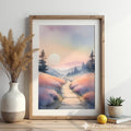 Misty Pastel Sunrise Landscape Print — Serene Pathway Wall Art for Zen, Japandi & Minimal Home Decor