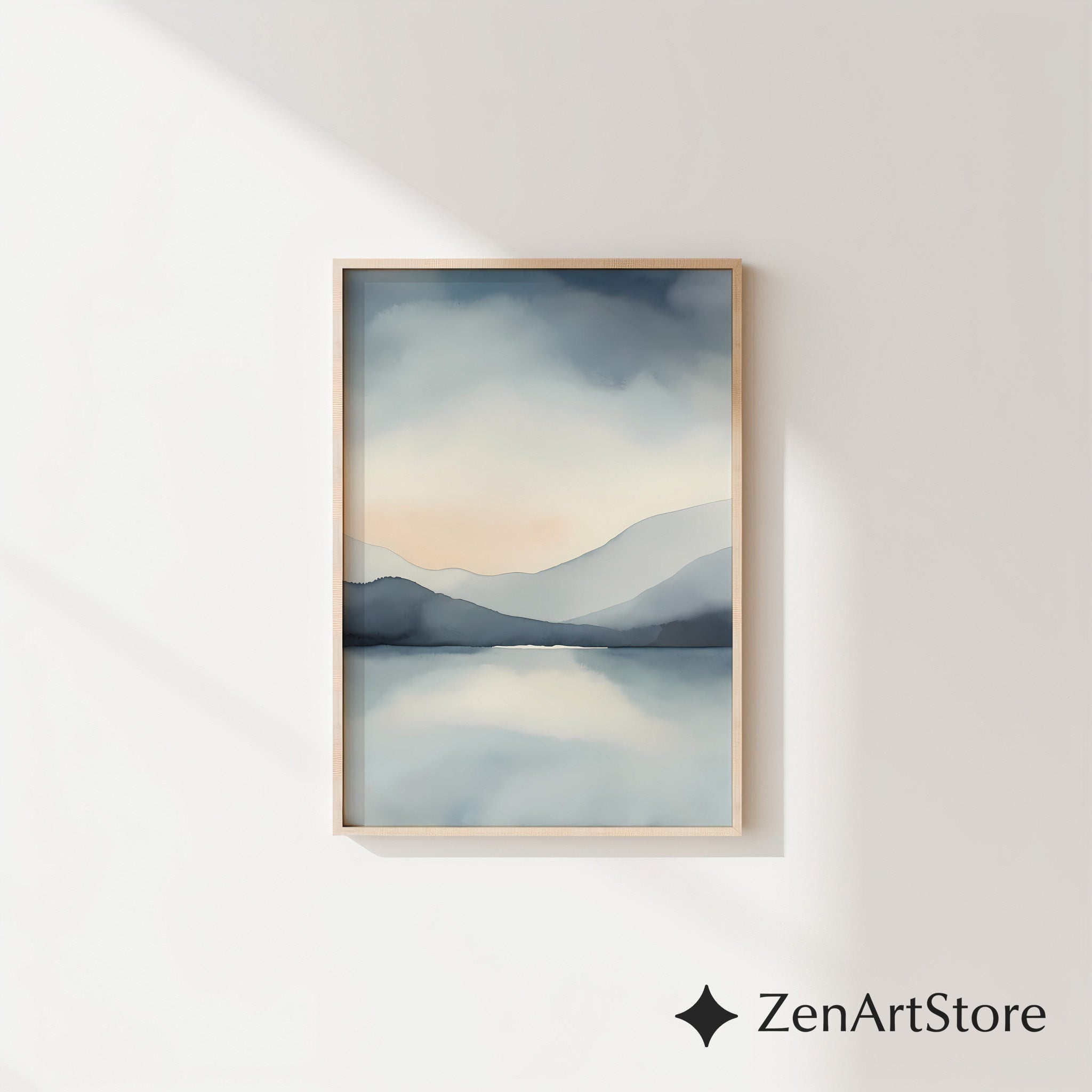 Zen Minimal Japanese Mountain Lake Printable Wall Art - Calm Abstract Landscape