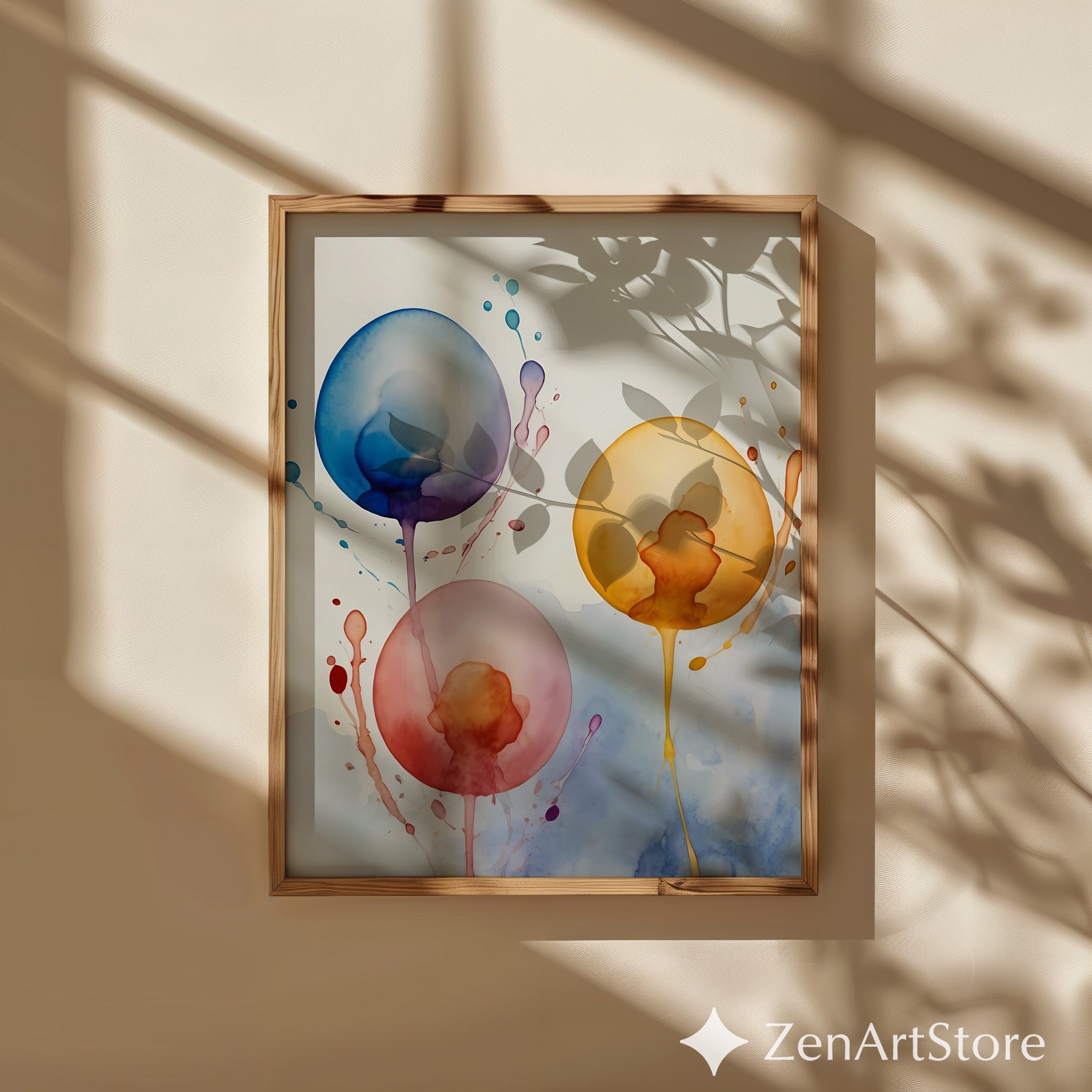 Abstract Watercolor Balloons Print - Minimal Modern Wall Art for Living Room, Nursery, Japandi Boho Decor