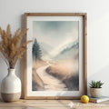 Misty Valley Path Print — Neutral Minimal Landscape Art for Japandi, Wabi Sabi Home Decor