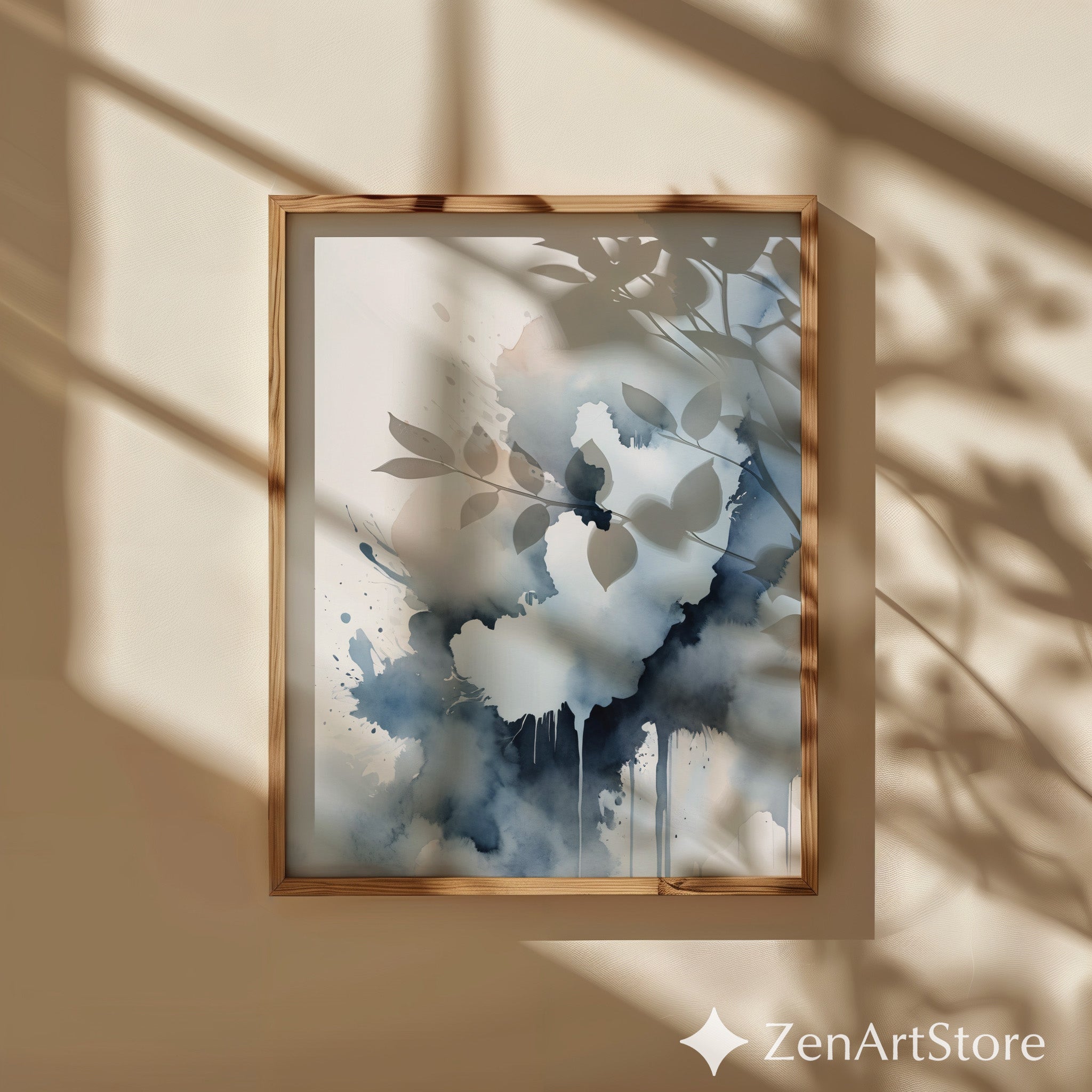 Serene Blue Watercolor Abstract Art Print - Minimal Japandi Wall Decor Neutral Modern Canvas